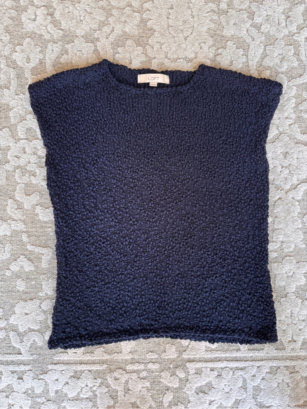LOFT Navy Textured Knit Sleevless Crewneck Sweater